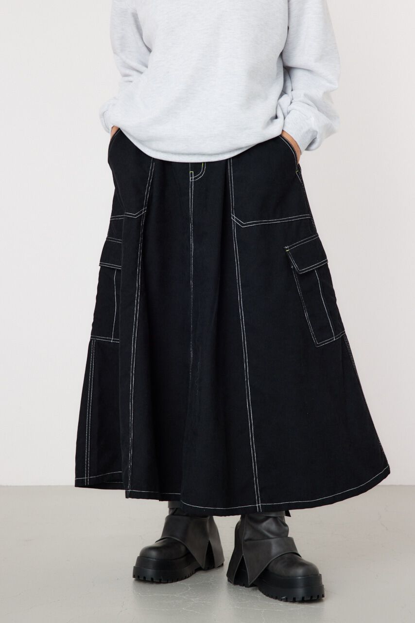 RODEO CROWNS「コーデュロイステッチフレアカーゴスカート」|その他|BLK