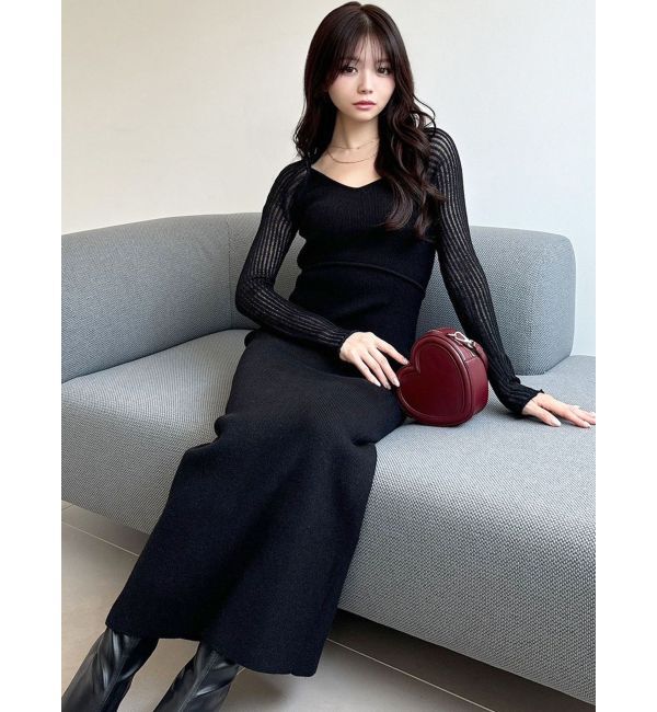 RESEXXY「スリーブメッシュタイトニットワンピース」|ワンピース|