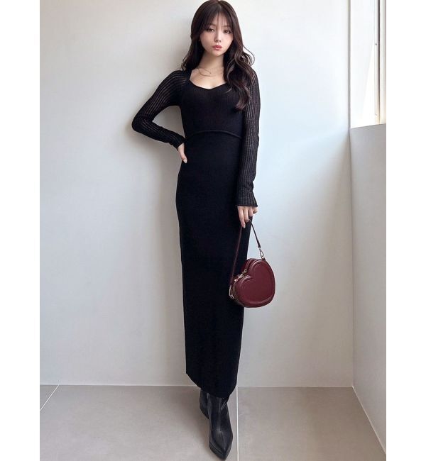 RESEXXY「スリーブメッシュタイトニットワンピース」|ワンピース|