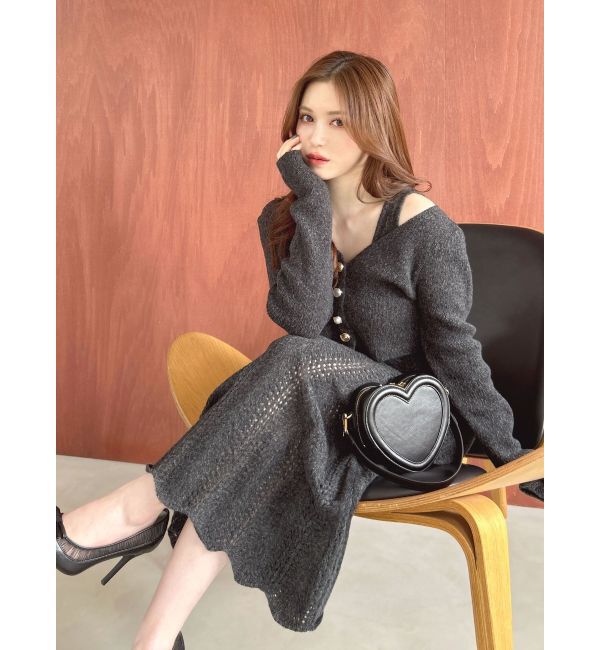 RESEXXY「アンサンブルレースニットワンピース」|ワンピース|チャコールグレー