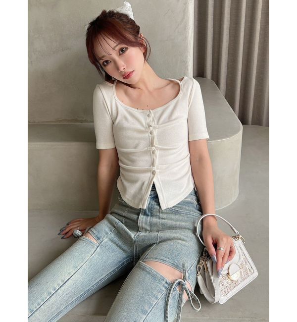 RESEXXY「センタータックショートスリーブトップス」|Tシャツ・カットソー|