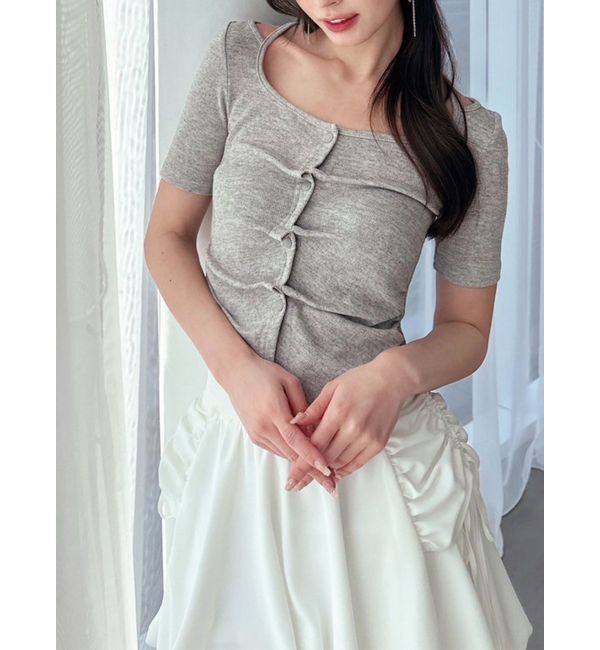 RESEXXY「センタータックショートスリーブトップス」|Tシャツ・カットソー|ライトグレー