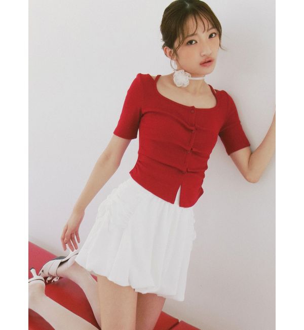 RESEXXY「センタータックショートスリーブトップス」|Tシャツ・カットソー|レッド