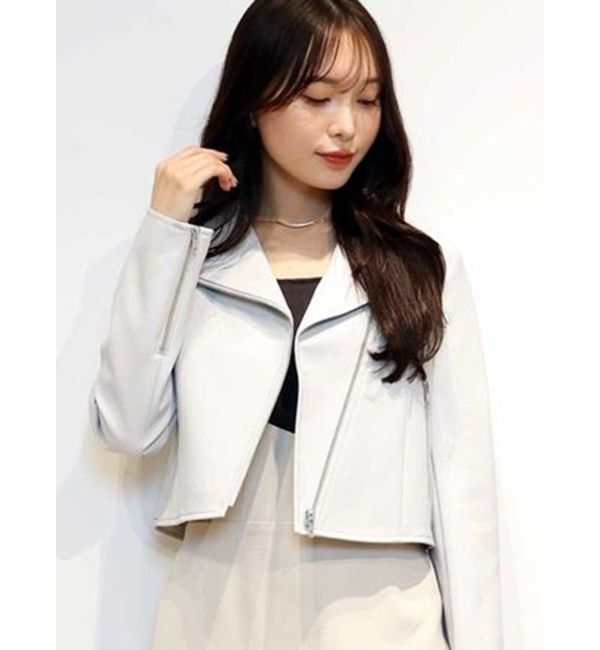 MERCURYDUO「コンパクトフェイクレザーライダースジャケット」|その他|ライトグレー