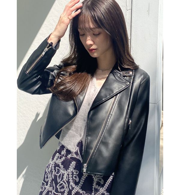 MERCURYDUO「コンパクトフェイクレザーライダースジャケット」|その他|