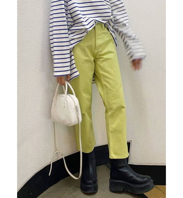 Ungrid「ハイウエストルーズカラーデニム」|デニム|ピスタチオ