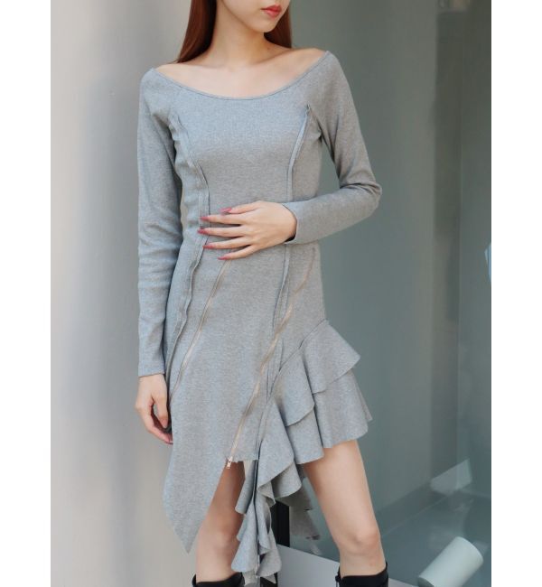 EVRIS「アシンメトリージップワンピース」|ワンピース|グレー