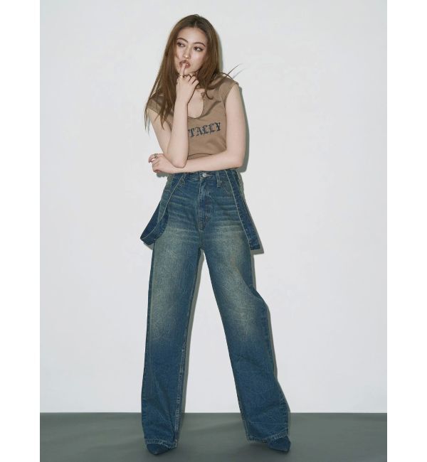 EVRIS「2WAYサロペットワイドデニムパンツ」|デニム|