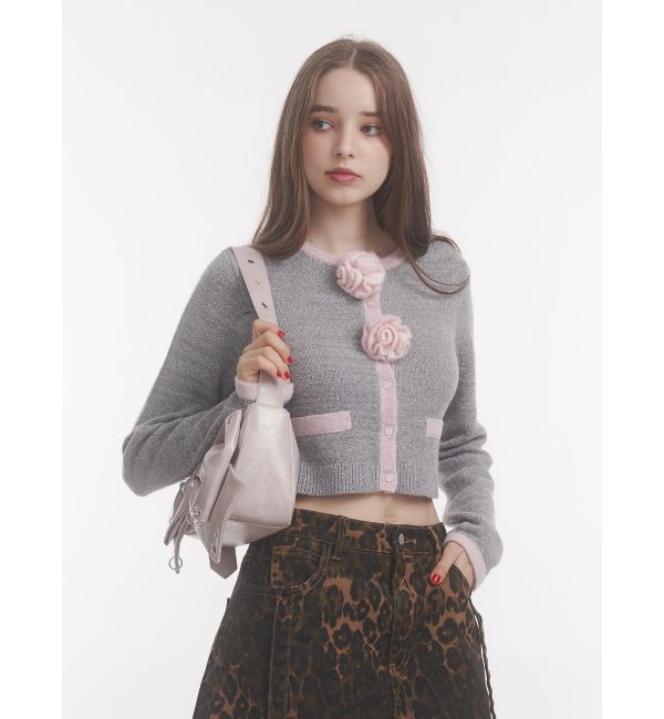 jouetie「バイカラーコサージュカーデ」|カーディガン|