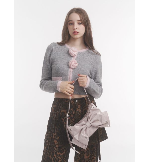 jouetie「バイカラーコサージュカーデ」|カーディガン|