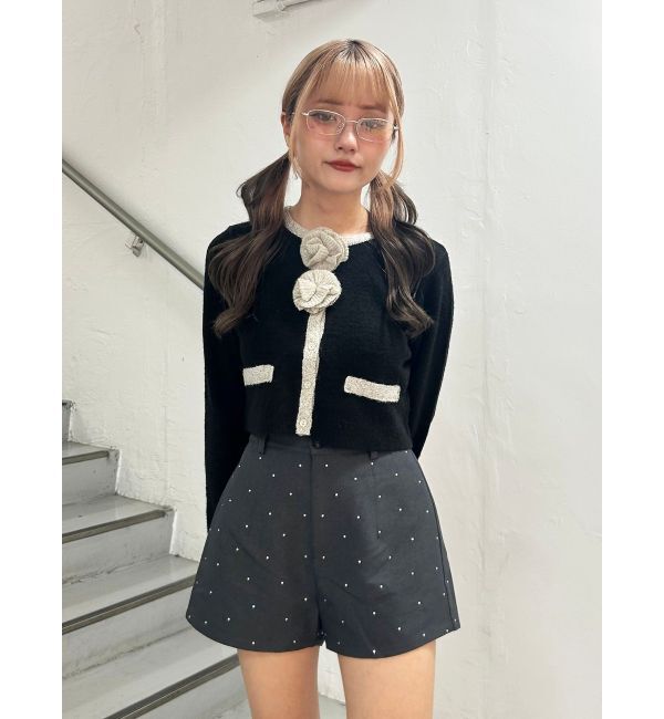 jouetie「バイカラーコサージュカーデ」|カーディガン|