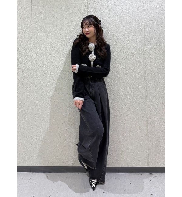 jouetie「バイカラーコサージュカーデ」|カーディガン|