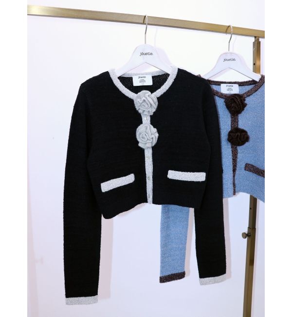 jouetie「バイカラーコサージュカーデ」|カーディガン|ブラック