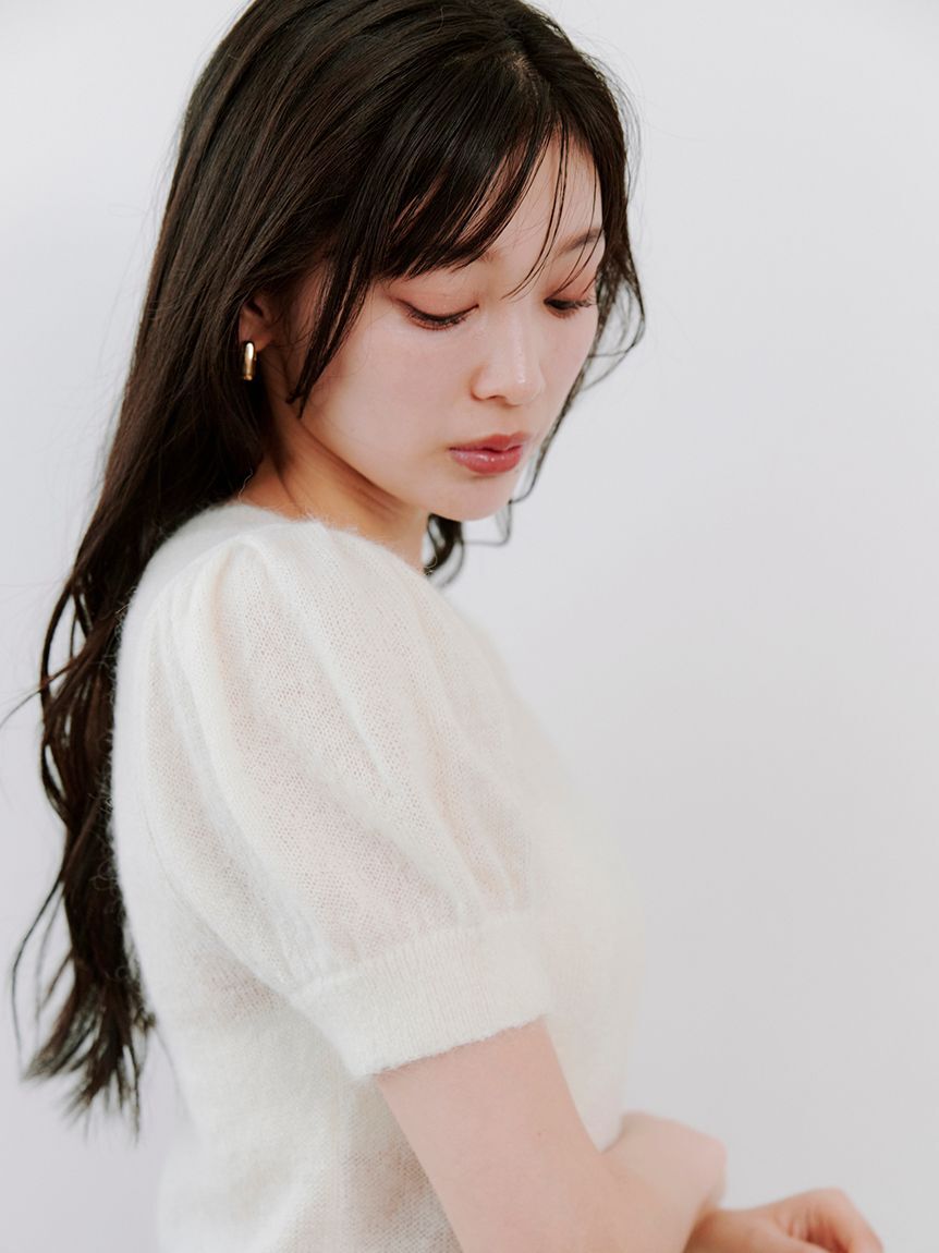 SNIDEL「シアーモヘヤパフスリニットプルオーバー」|ニット・セーター|