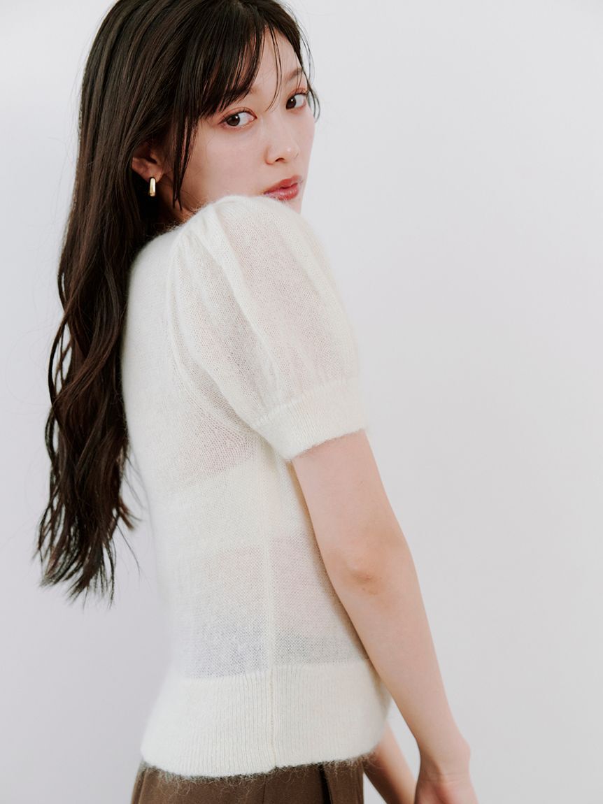SNIDEL「シアーモヘヤパフスリニットプルオーバー」|ニット・セーター|