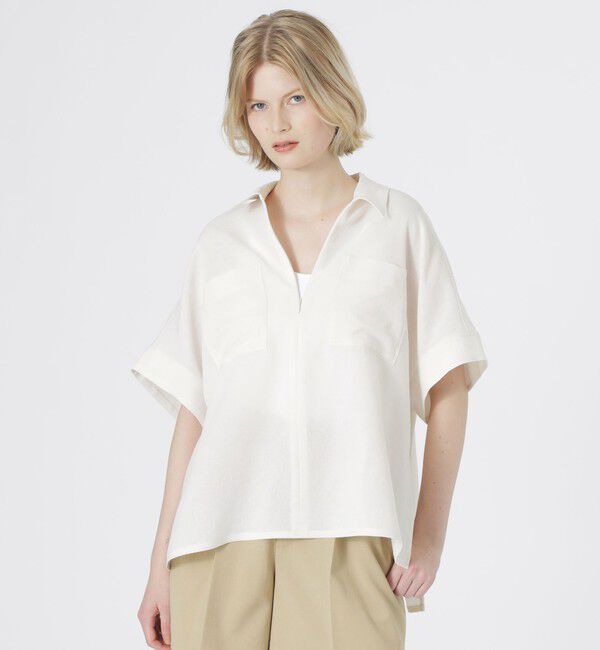  「エージングドビーハーフジップブラウス」|シャツ・ブラウス|ホワイト