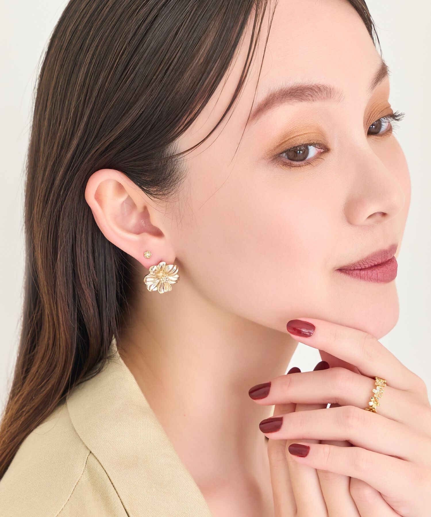 Phoebe「【金属アレルギー対応】プチフラワービジュースタッドピアス　クリア」|ピアス|
