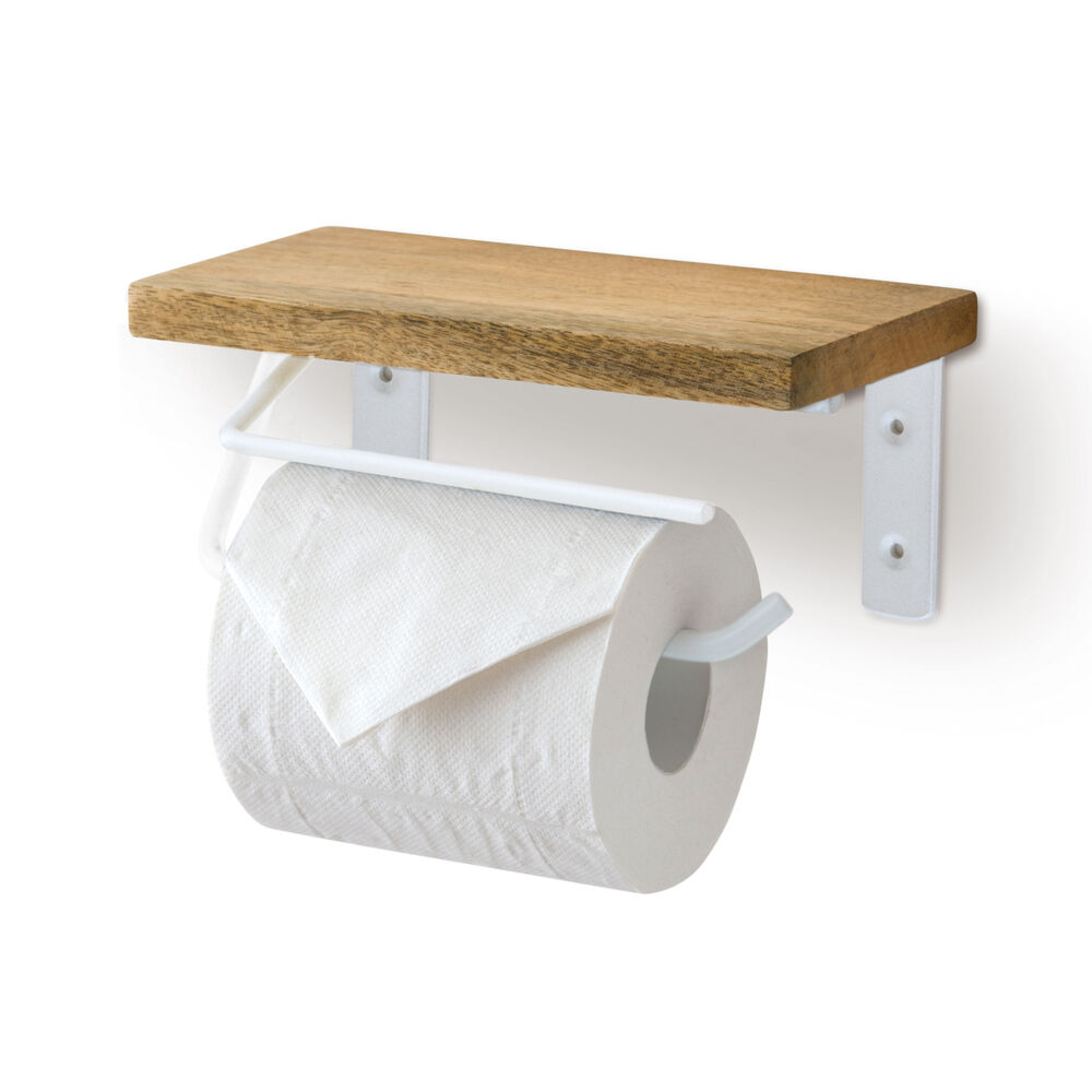 BACKYARD FAMILY「トイレットペーパーホルダー おしゃれ 通販 シングル アイアン 木製 ホルダー シェルフ型」|トイレタリー・ランドリーグッズ|ホワイト1