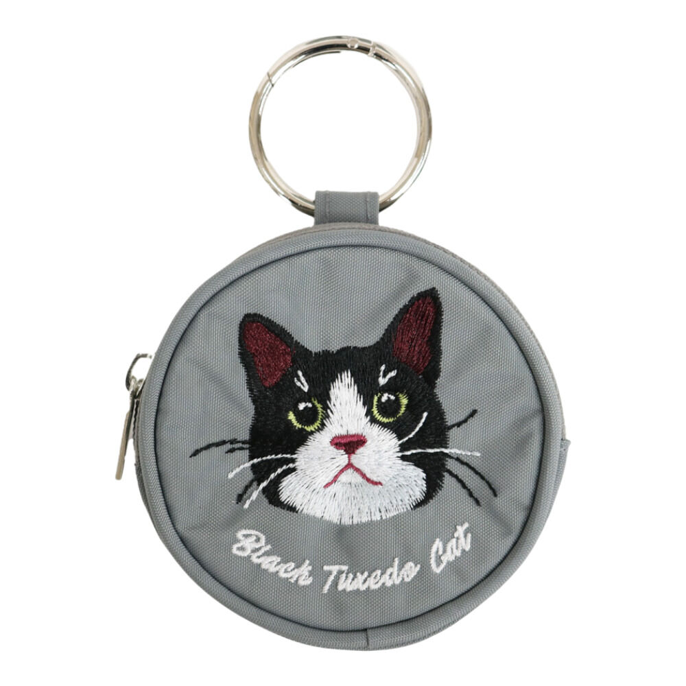 BACKYARD FAMILY「ポーチ 小さめ かわいい 通販 アニマル刺繍丸ポーチ 小物入れ 財布 代わり コインケース」|ポーチ|グレー2