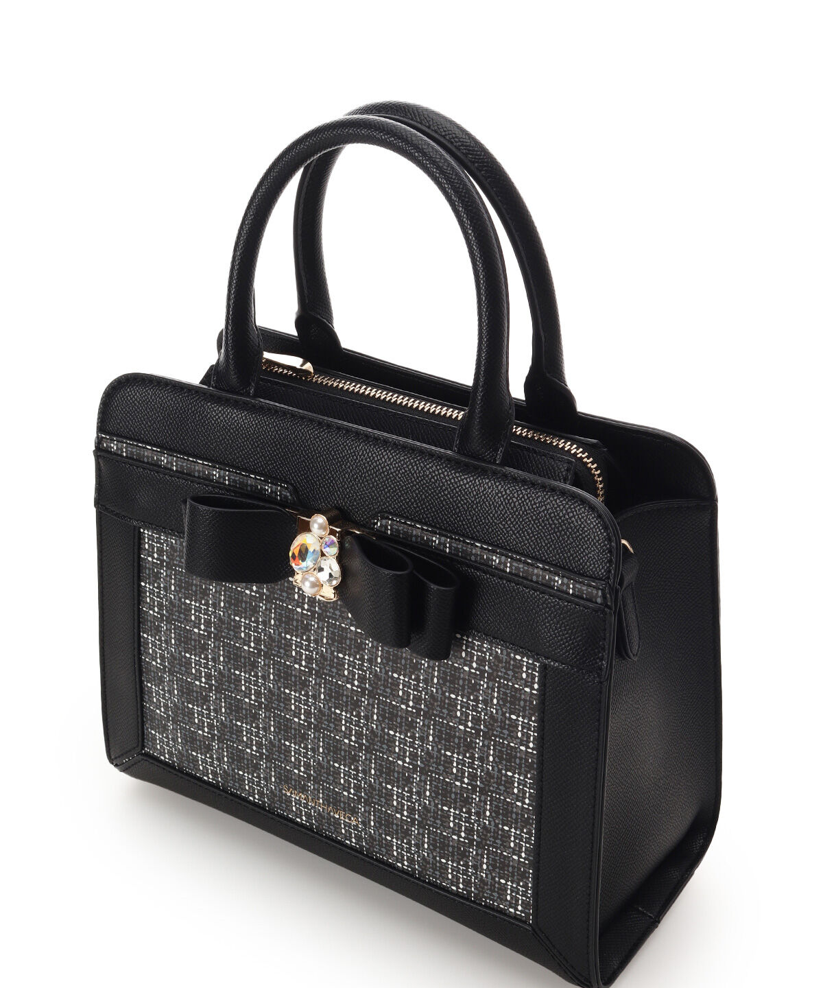 Samantha Vega「ツイードプリントジュエルリボンハンドバッグ」|ハンドバッグ|