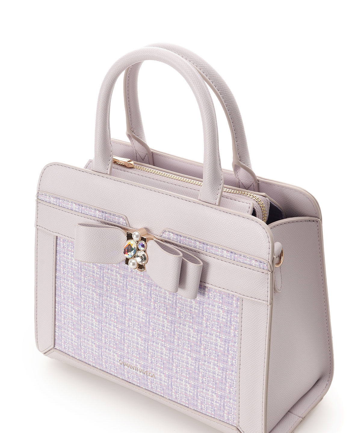 Samantha Vega「ツイードプリントジュエルリボンハンドバッグ」|ハンドバッグ|