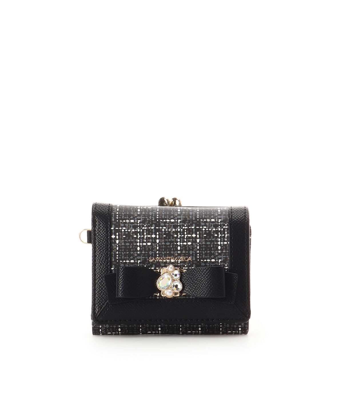 Samantha Vega「ツイードプリントジュエルリボン折財布」|財布|ブラック