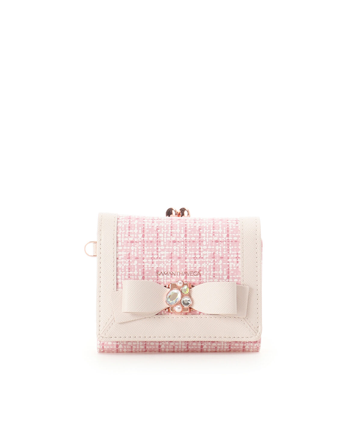 Samantha Vega「ツイードプリントジュエルリボン折財布」|財布|ピンク