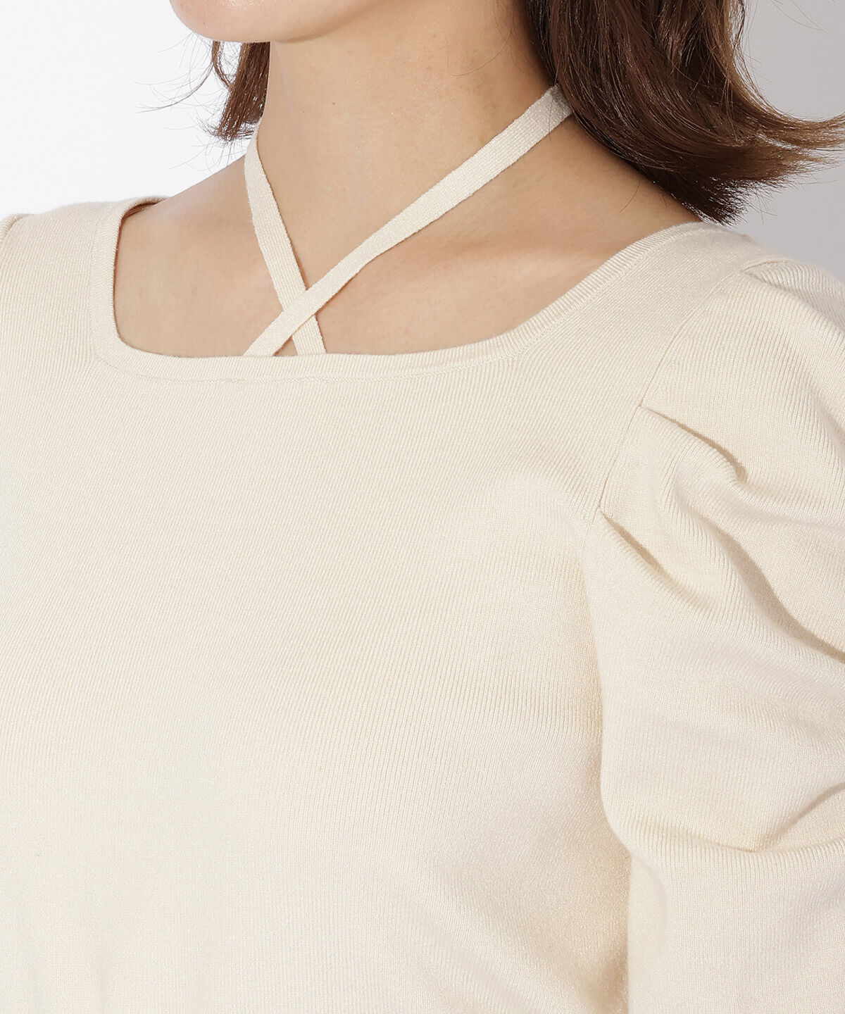 アンドクチュール「スクエアネックホルターリボンプルオーバー」|ニット・セーター|