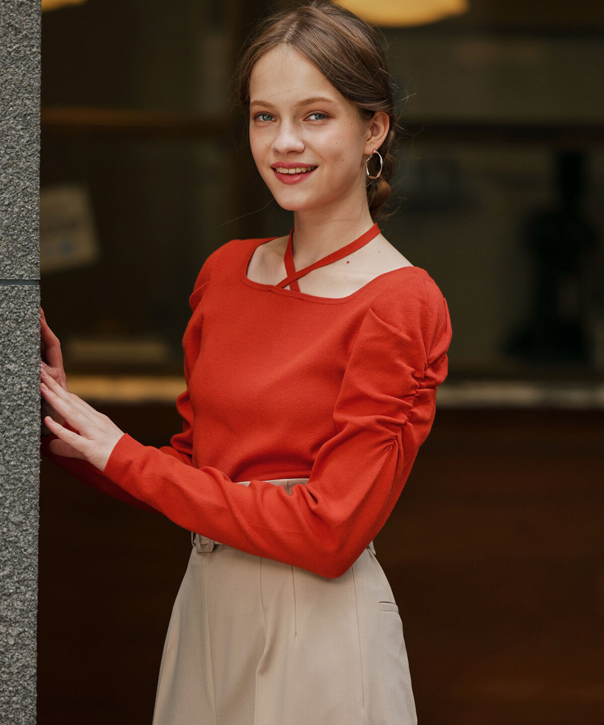 アンドクチュール「スクエアネックホルターリボンプルオーバー」|ニット・セーター|