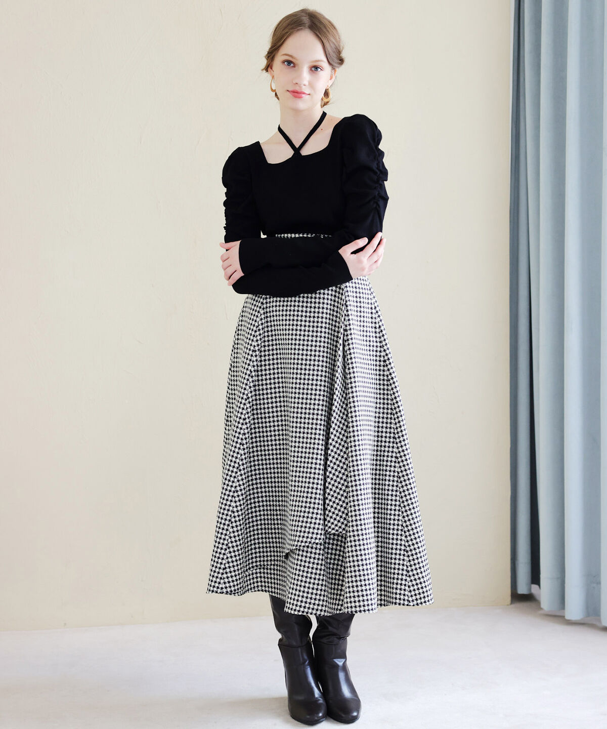 アンドクチュール「スクエアネックホルターリボンプルオーバー」|ニット・セーター|