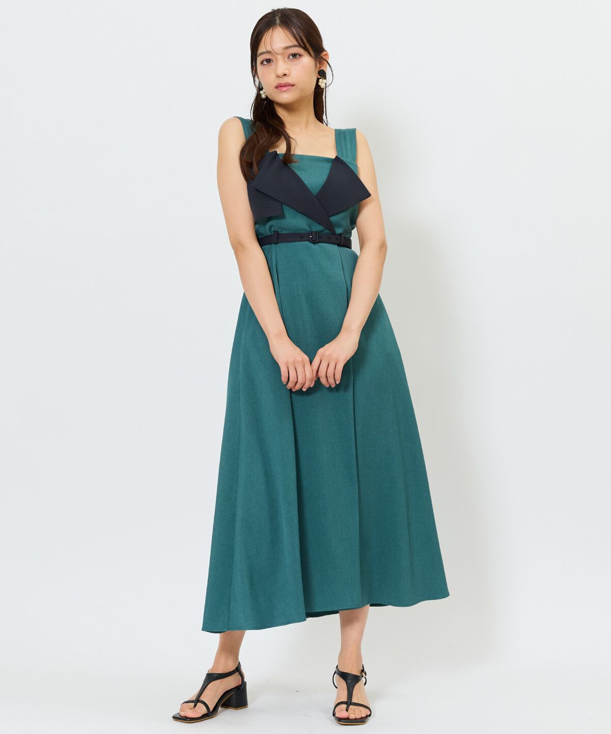 アンドクチュール「バイカラーデザインジャンスカ」|ジャンパースカート|ﾀﾞｰｸｸﾞﾘｰﾝ