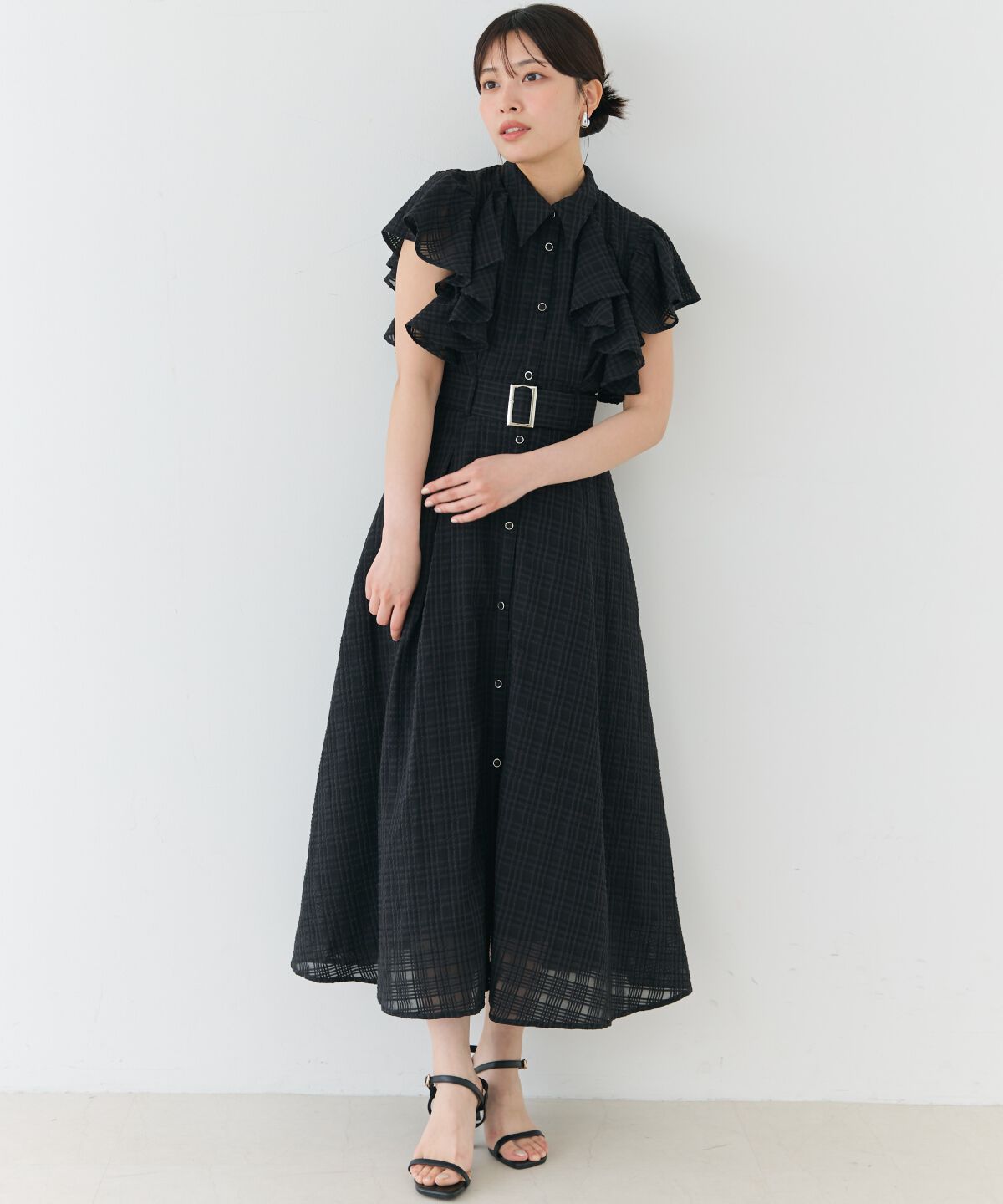 アンドクチュール「シアーチェックフリルリボンワンピース」|ワンピース|