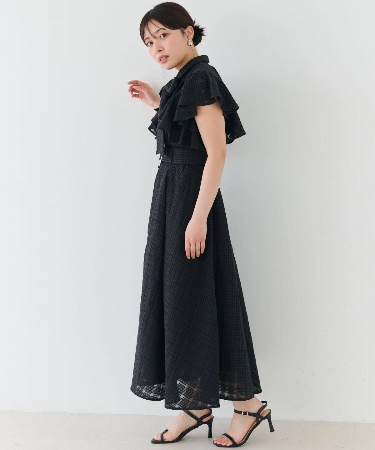 アンドクチュール「シアーチェックフリルリボンワンピース」|ワンピース|