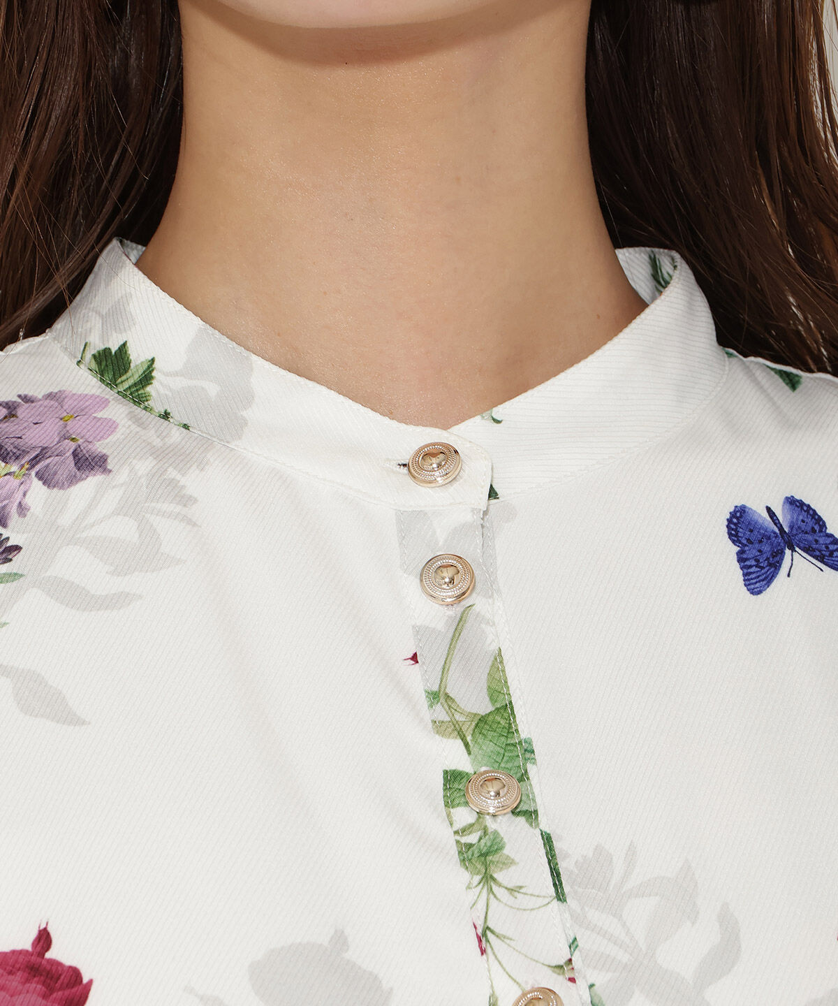 クラシックフラワープリント7分袖ワンピース（アンドクチュール