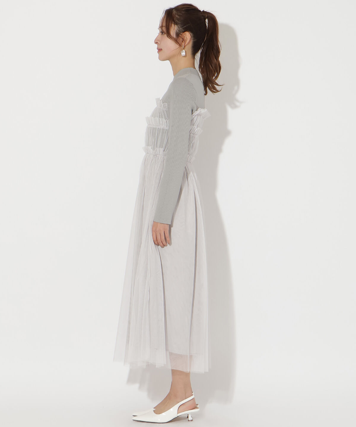 アンドクチュール「チュールギャザードッキングワンピース」|ワンピース|