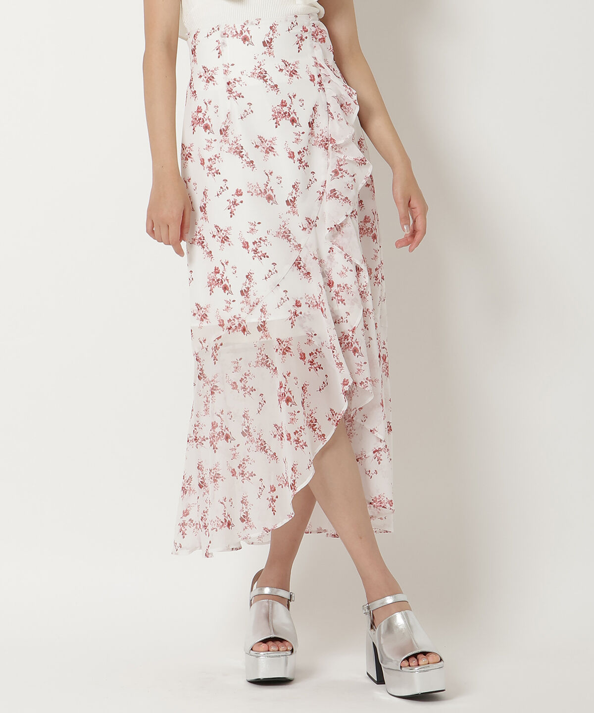 REDYAZEL「フラワープリントフリルスカート」|フレア|