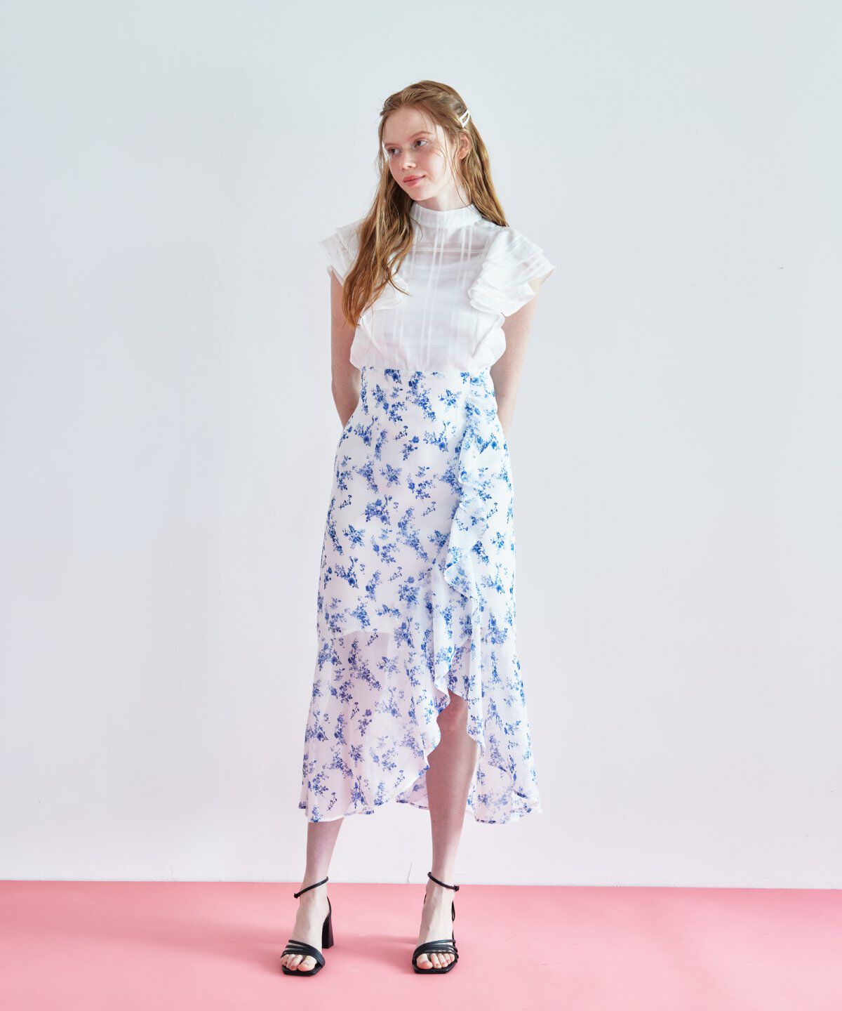 REDYAZEL「フラワープリントフリルスカート」|フレア|