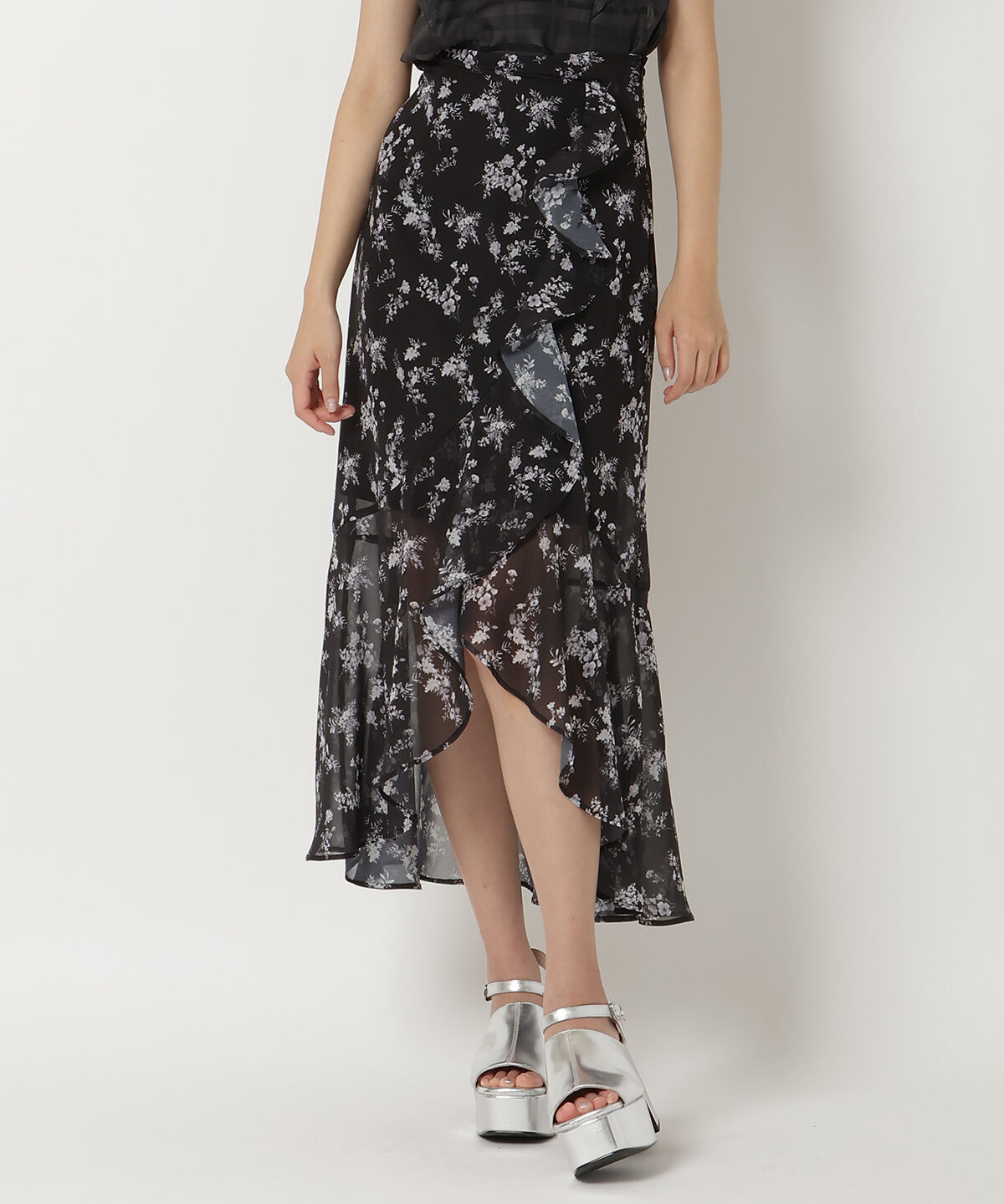 REDYAZEL「フラワープリントフリルスカート」|フレア|