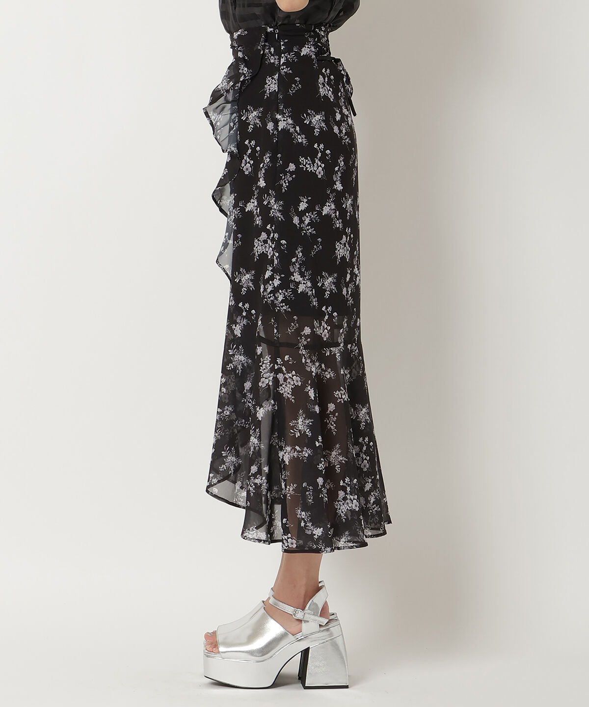 REDYAZEL「フラワープリントフリルスカート」|フレア|