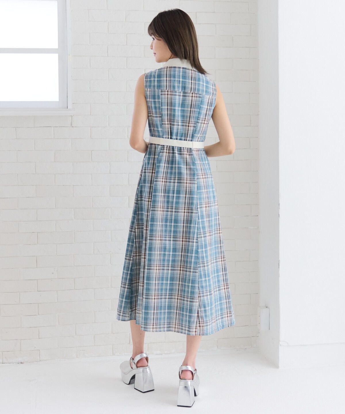REDYAZEL「バイカラーチェックノースリーブシャツワンピース」|ワンピース|