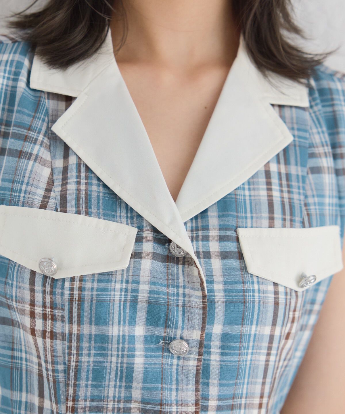 REDYAZEL「バイカラーチェックノースリーブシャツワンピース」|ワンピース|