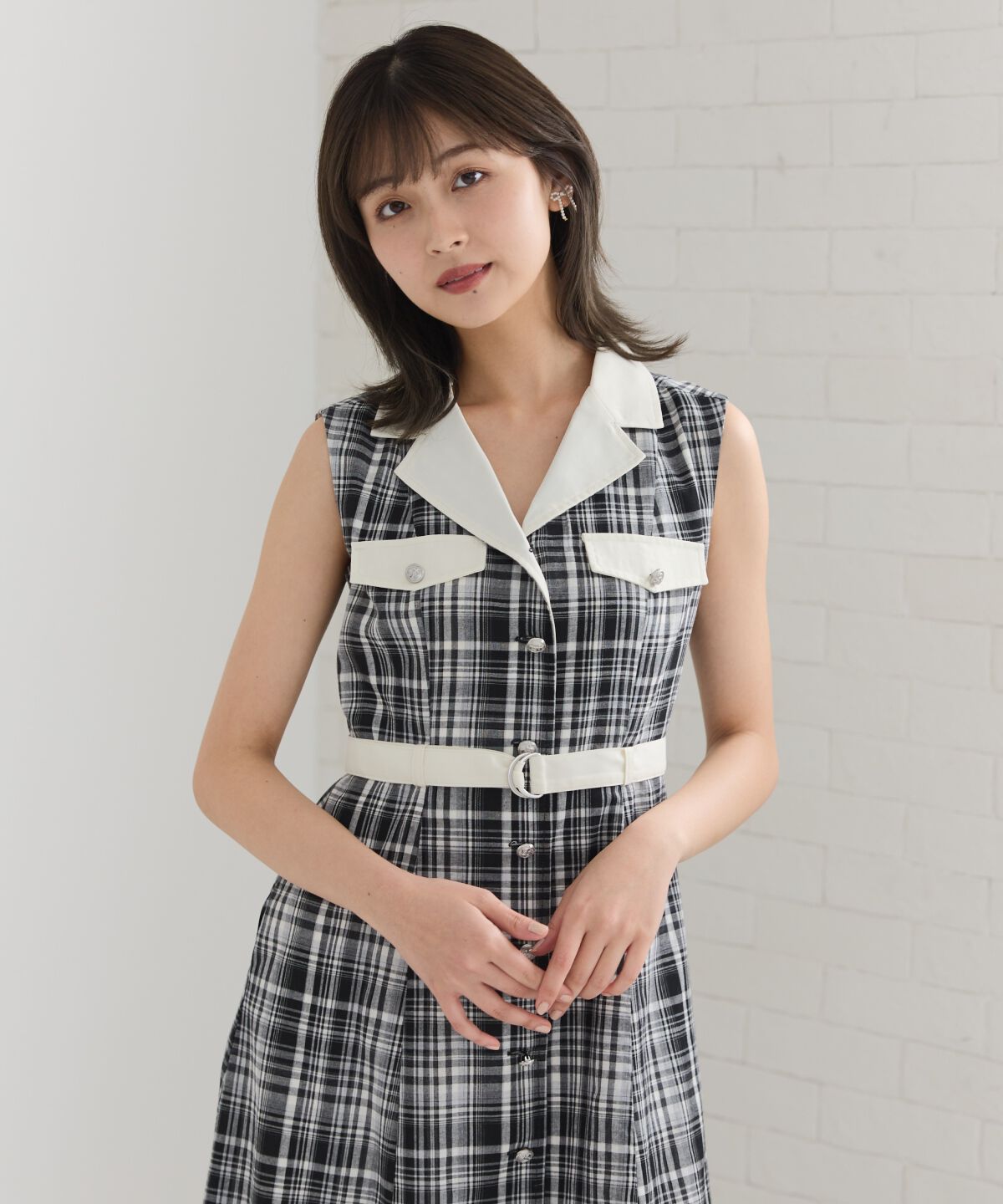 REDYAZEL「バイカラーチェックノースリーブシャツワンピース」|ワンピース|