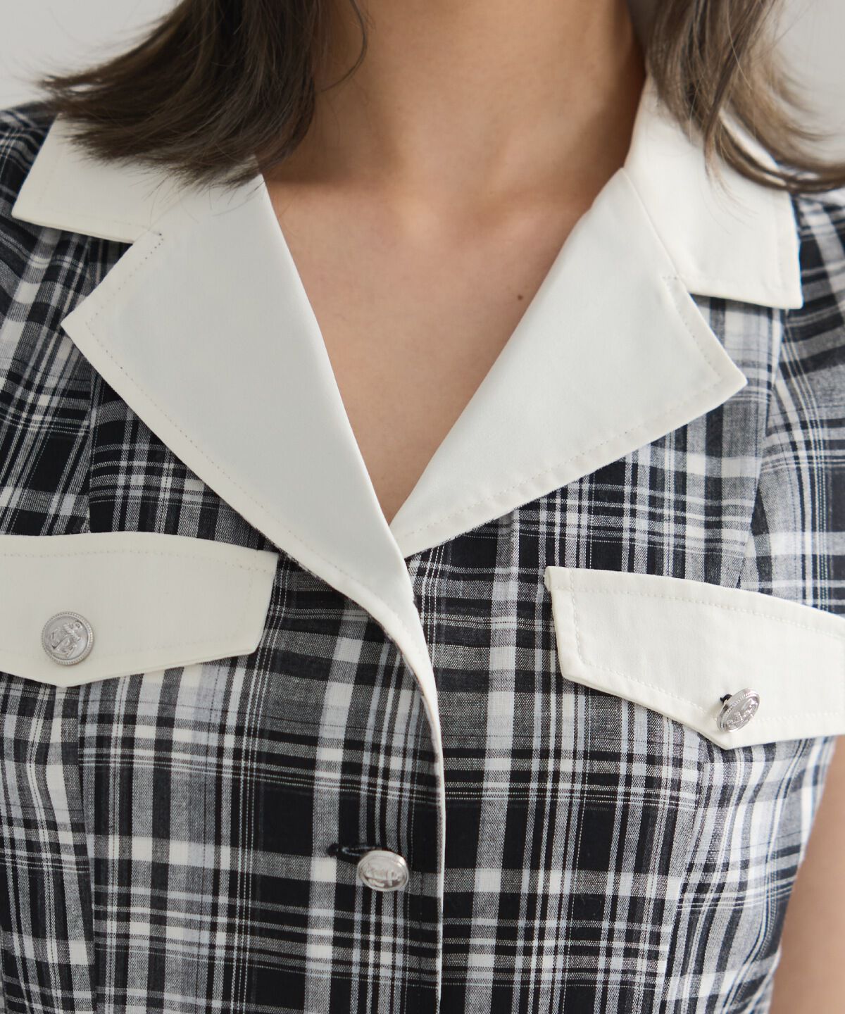 REDYAZEL「バイカラーチェックノースリーブシャツワンピース」|ワンピース|