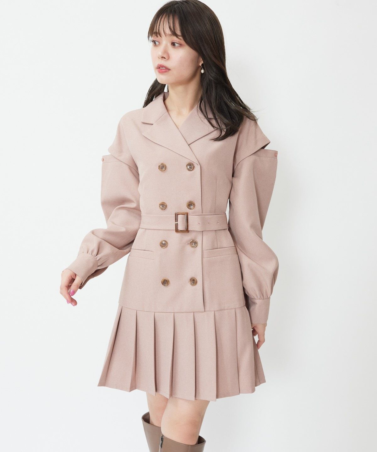 WILLSELECTION「オープンショルダートレンチ風ワンピース」|ワンピース|