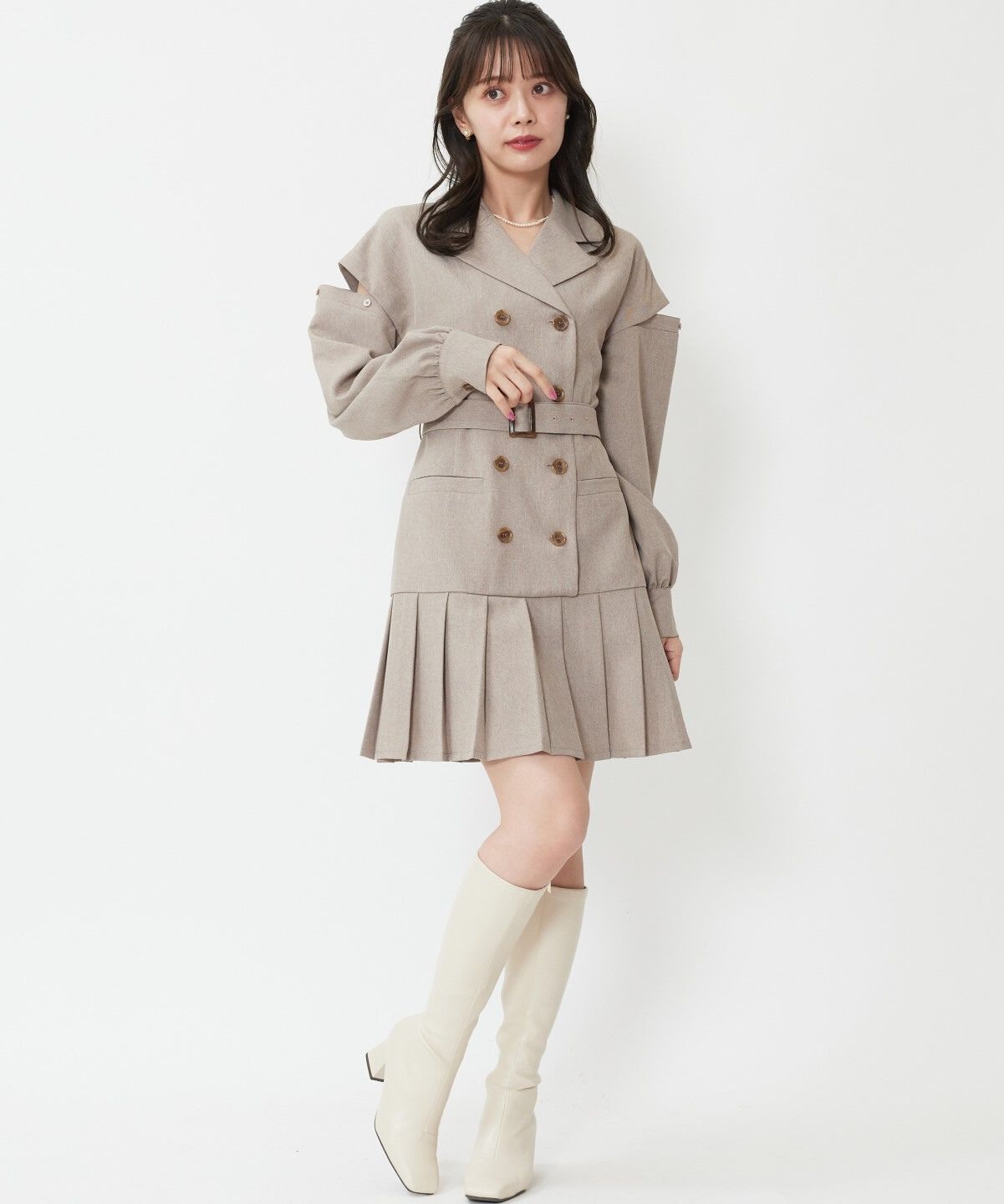 WILLSELECTION「オープンショルダートレンチ風ワンピース」|ワンピース|