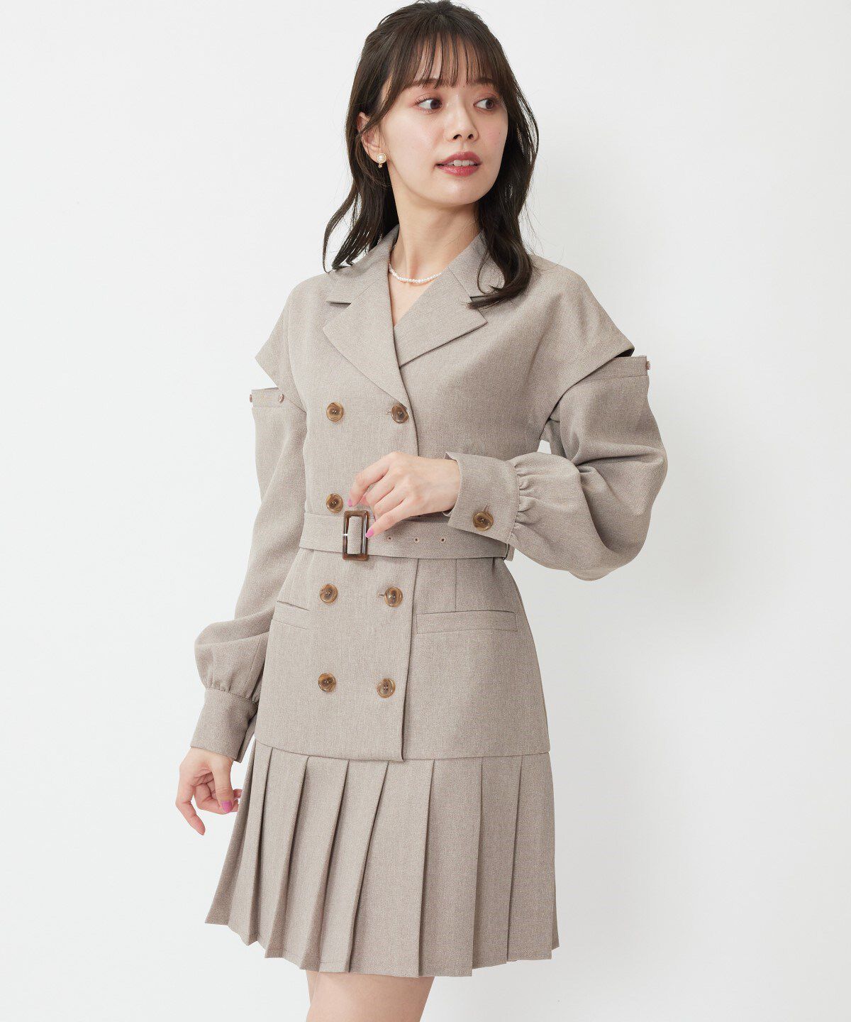 WILLSELECTION「オープンショルダートレンチ風ワンピース」|ワンピース|