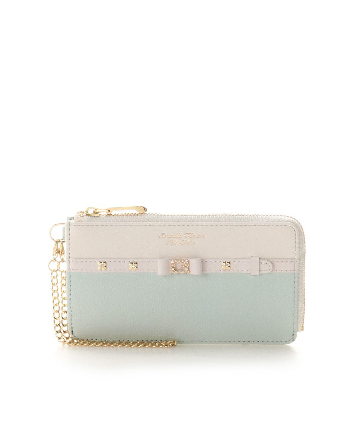 Samantha Thavasa Petit Choice「パールストーンリボンベルトマルチパスケース」|コインケース|ミント