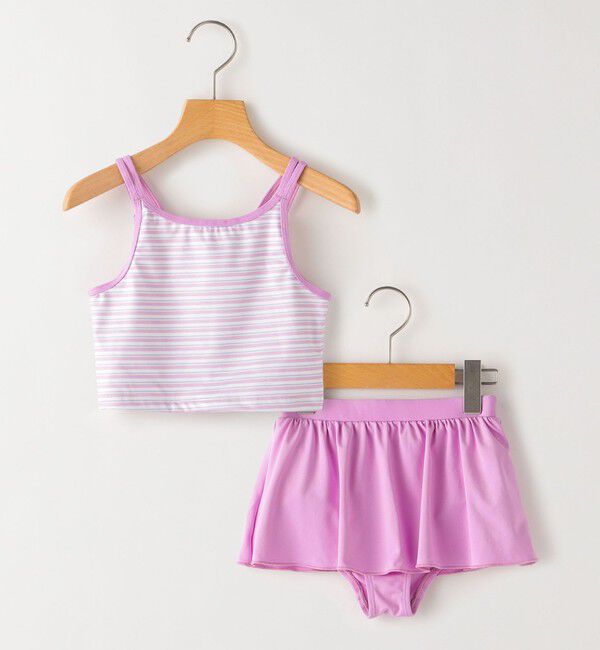 SHIPS KIDS「SHIPS KIDS:130～150cm / アメスリ ボーダー セパレート スイム ウェア」|コンビネゾン|ライラック