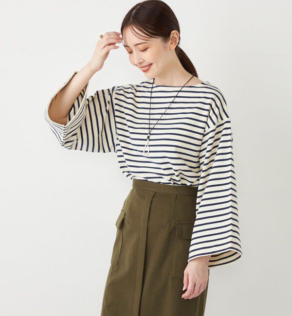 SHIPS Colors 「SHIPS Colors:ミニ裏毛 ボーダー フレアスリーブ トップス」|Tシャツ・カットソー|