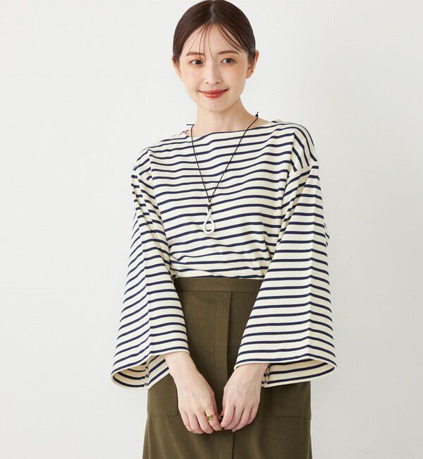 SHIPS Colors 「SHIPS Colors:ミニ裏毛 ボーダー フレアスリーブ トップス」|Tシャツ・カットソー|